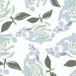 Mint Green Roses (6" Fabric / 4.5" Wallpaper)
