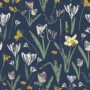 Navy Spring Flowers (6" Fabric / 4.5" Wallpaper)