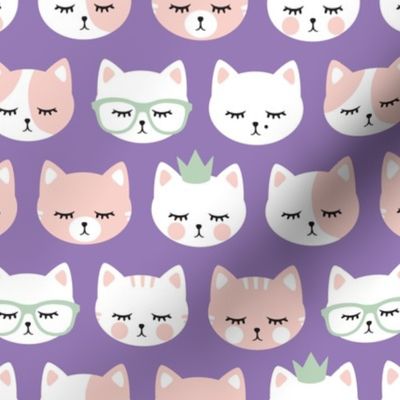 cat faces - pink/purple/mint - C23