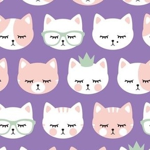 cat faces - pink/purple/mint - C23