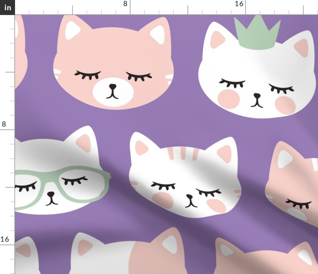 (jumbo scale) cat faces - pink/purple/mint - C23