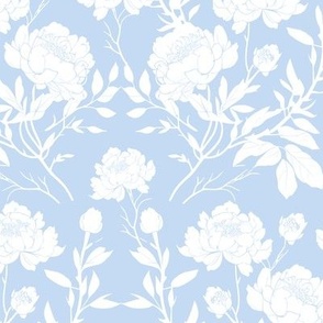 Serene Soft Blue Peony - Delicate Floral Silhouette Pattern