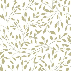 Delicate Leafy Vines in Sage Green on White - Coordinate