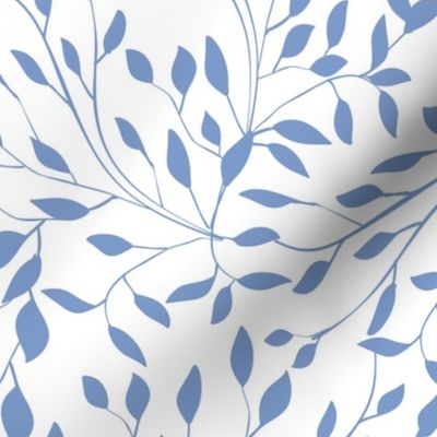 Delicate Leafy Vines in Wedgewood Blue on White - Coordinate