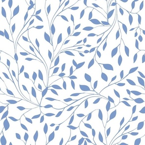 Delicate Leafy Vines in Wedgewood Blue on White - Coordinate