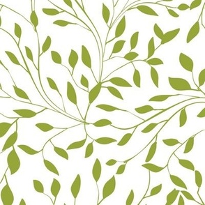 Delicate Leafy Vines in Titanite Green on White - Coordinate