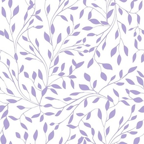 Delicate Leafy Vines in Digital Lavender on White - Coordinate