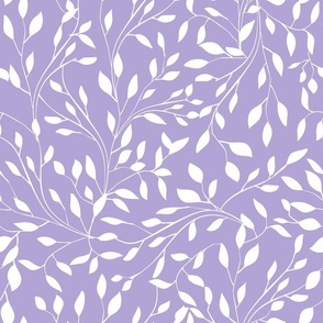 Delicate Leafy Vines in White on Digital Lavender - Coordinate