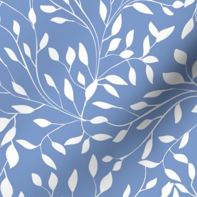 Delicate Leafy Vines in White on Wedgewood Blue - Coordinate