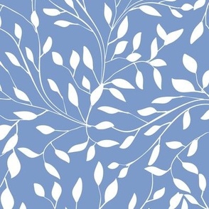 Delicate Leafy Vines in White on Wedgewood Blue - Coordinate