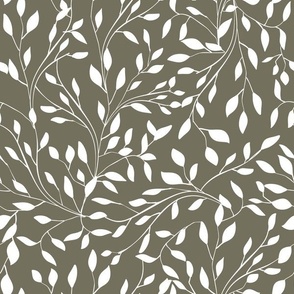 Delicate Leafy Vines in White on Regency Sage - Coordinate