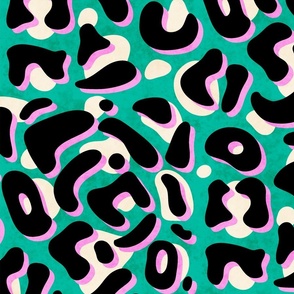 Modern Abstract Animal Print, Cheetah / Green and Purple Version / Large Scale, Wallpaper