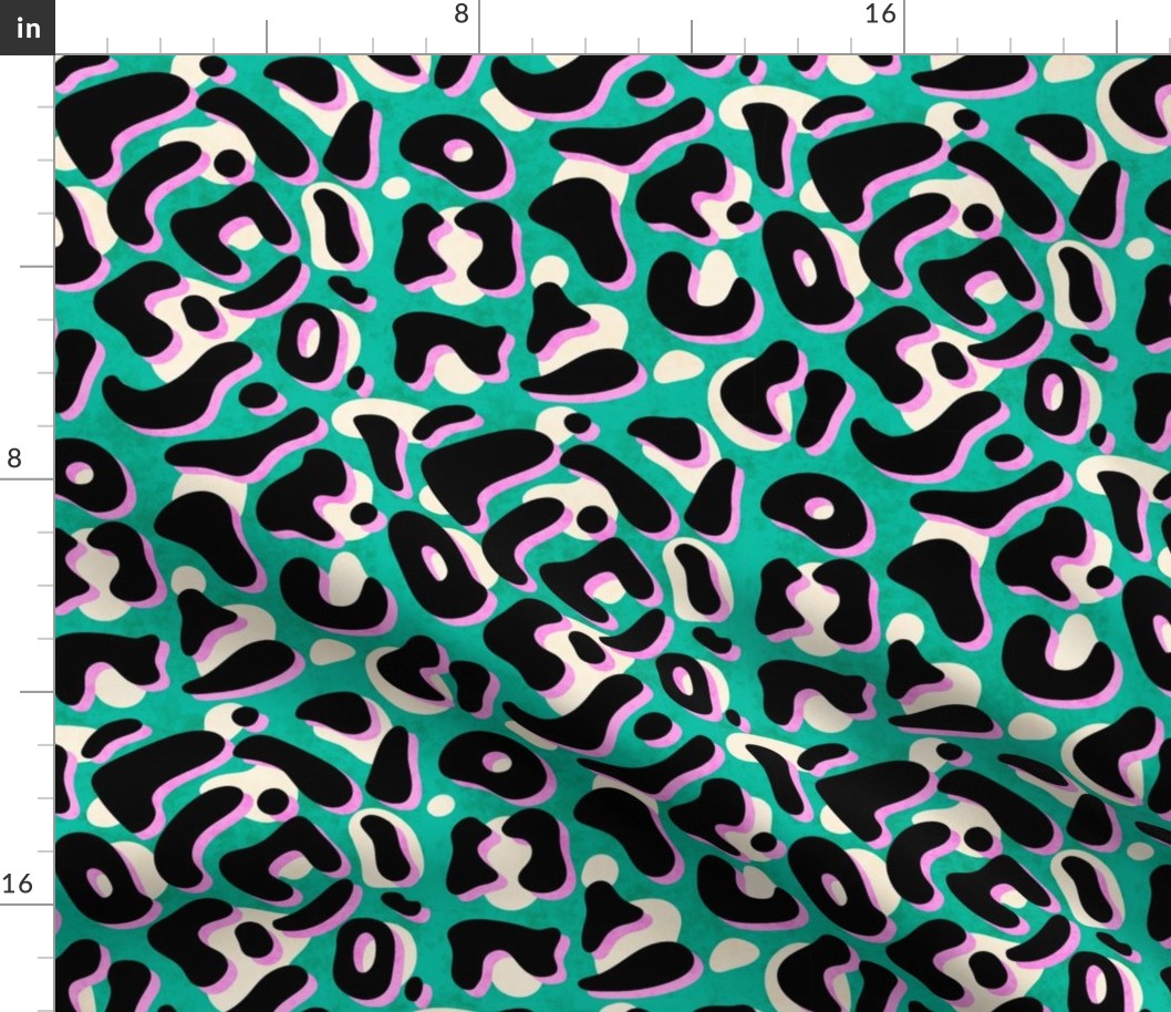 Modern Abstract Animal Print, Cheetah / Green and Purple Version / Medium Scale