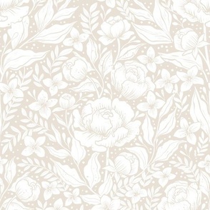 Peonies -neutral botanical damask floral Art Nouveau small scale