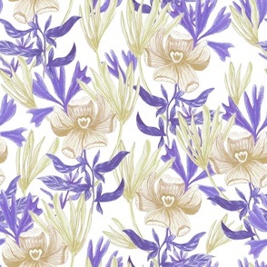Seamless pattern with wildflowers and herbs, hand-drawn with colored pencils on paper 4