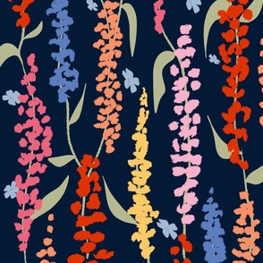 Colorful wild flowers on a  dark midnight blue background  - large scale