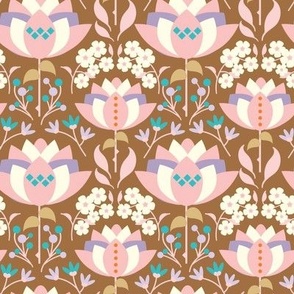 Geometric Victorian Floral pattern on Brown