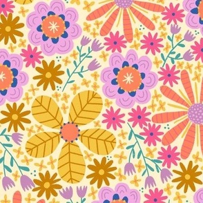 Joyful Meadow Floral - Yellow - Pink - Lavender - Large Scale