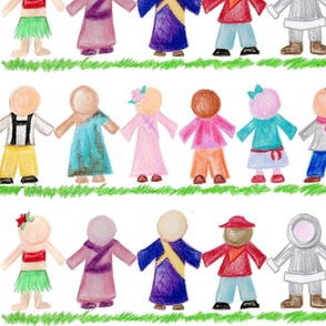 International Children Paper Dolls in Crayon