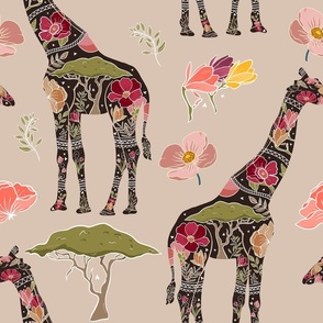 Floral Giraffe Silhouette - Boho (Large)