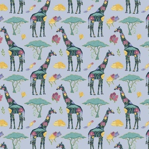 Floral Giraffe Silhouette - Cool colours with Gold Metallic (small)