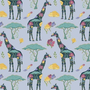 Floral Giraffe Silhouette - Cool colours with Gold Metallic (medium)