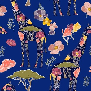 Floral Giraffe Silhouette - Dark Skies (large)