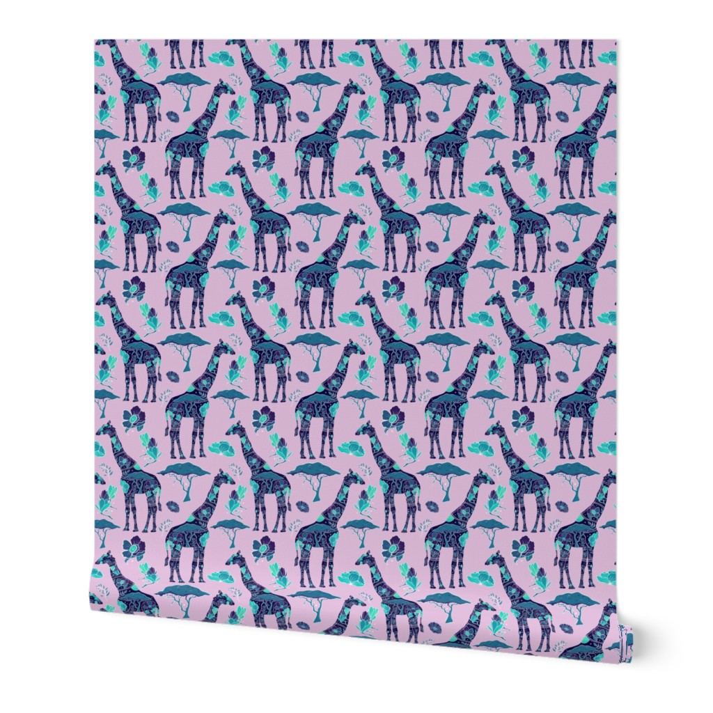 Floral Giraffe Silhouette - Lilac and Teal (small)