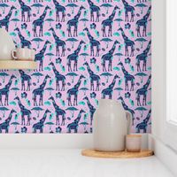 Floral Giraffe Silhouette - Lilac and Teal (small)