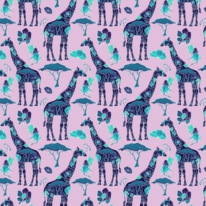 Floral Giraffe Silhouette - Lilac and Teal (small)