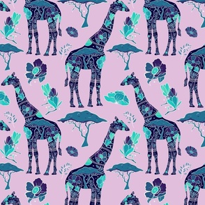 Floral Giraffe Silhouette - Lilac and Teal (medium)