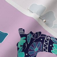 Floral Giraffe Silhouette - Lilac and Teal (large)