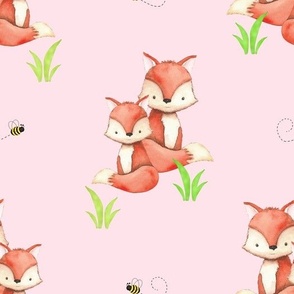 Woodland Animals Fox on Pink 