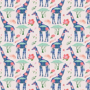 Floral Giraffe Silhouette - Pastel Pink (small)