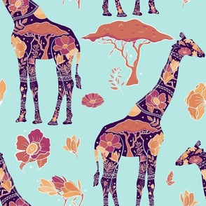 Floral Giraffe Silhouette - Purple Haze on mint (large)