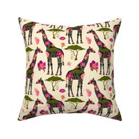 Floral Giraffe Silhouette - Vibrant Pinks (small)