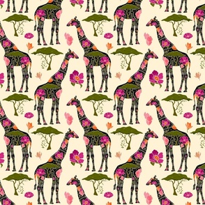 Floral Giraffe Silhouette - Vibrant Pinks (small)