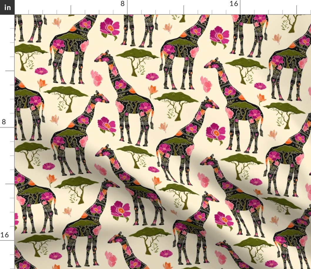 Floral Giraffe Silhouette - Vibrant Pinks (small)