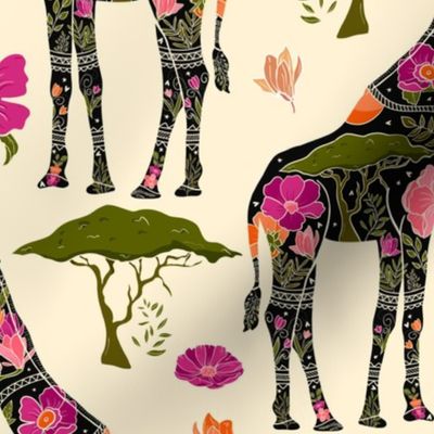 Floral Giraffe Silhouette - Vibrant Pinks (medium)