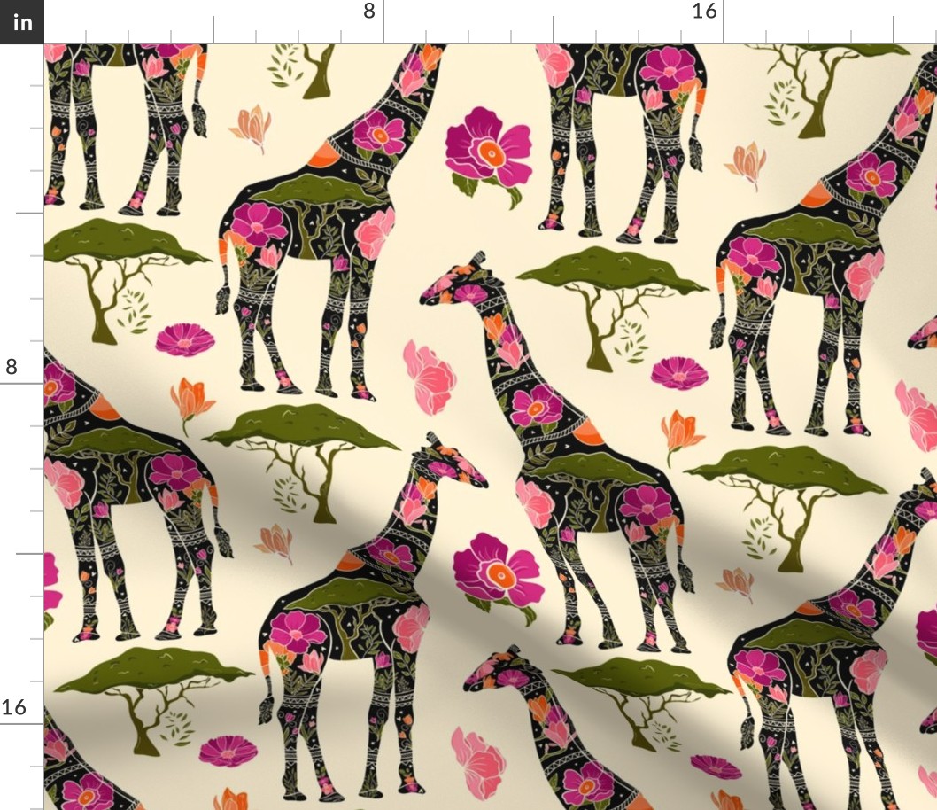 Floral Giraffe Silhouette - Vibrant Pinks (medium)