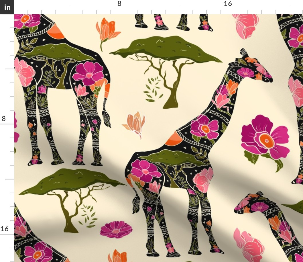Floral Giraffe Silhouette - Vibrant Pinks (Large)