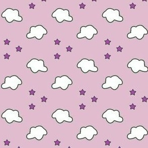 Clouds and purple stars on pink