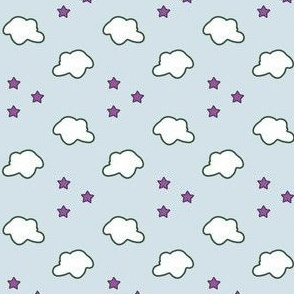 Clouds and purple stars on light blue