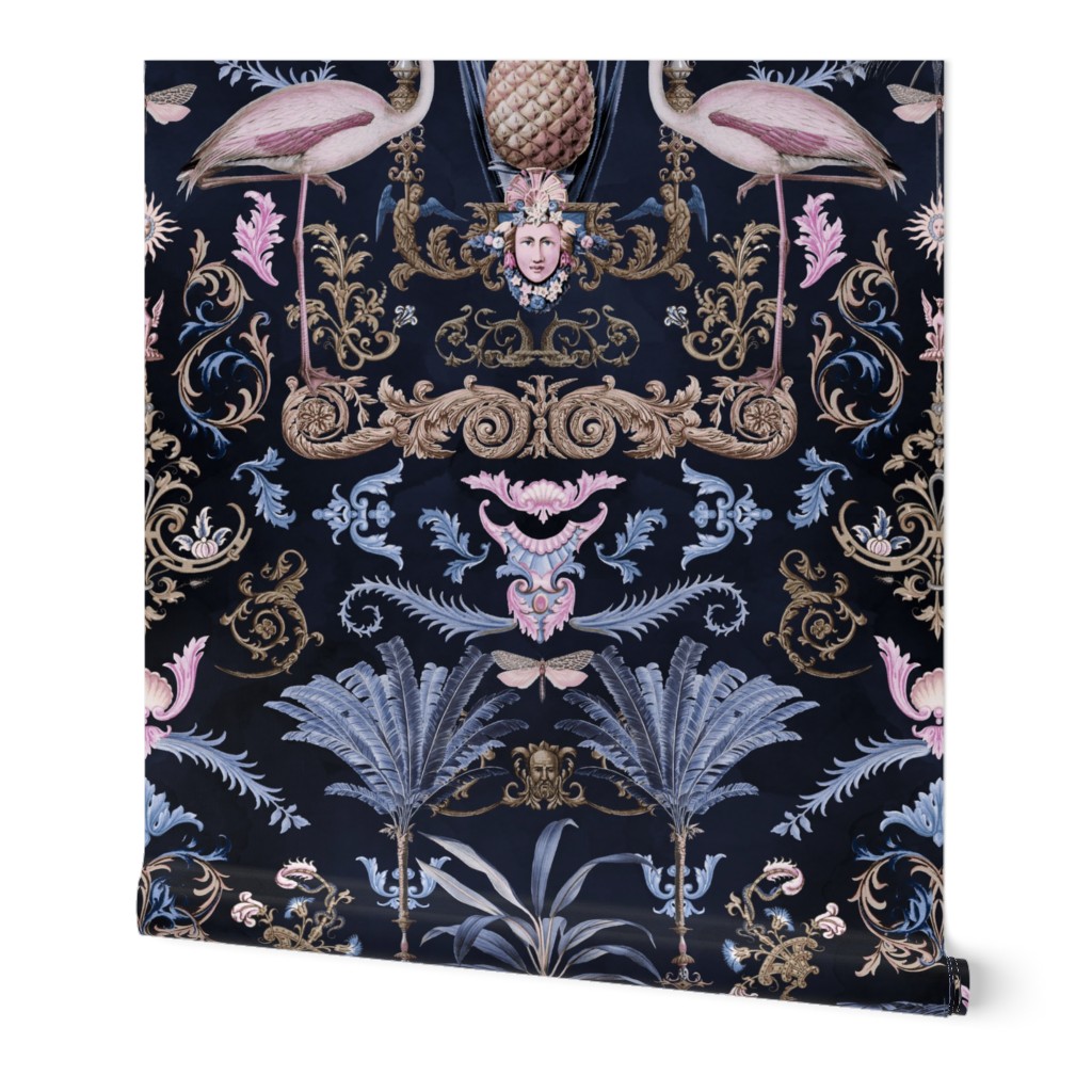 Vintage Baroque Bohemian Elegance With Flamingo In Pink And Blue