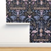 Vintage Baroque Bohemian Elegance With Flamingo In Pink And Blue