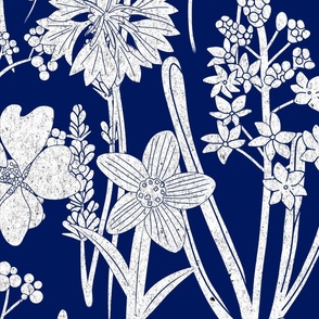 Annette’s Flower Garden//White on Navy//Large