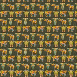 (S) Mosaic Elephants // Gold Glitter and Dark Sage Green 