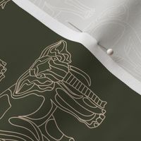 Hand Drawn Elephants Line Art // Tan on Sage Green // Medium 