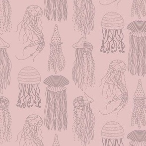 (S) Hand-Drawn Jellyfish Line Art//Gray on Soft Pink