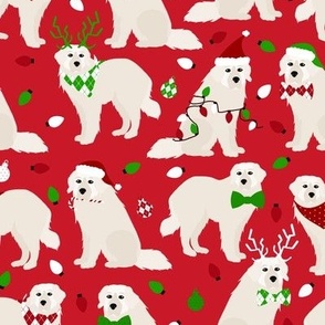 Christmas Great Pyrenees Dogs Red